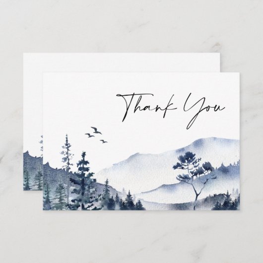 Elegant Waterverf Foggy Forest Wedding Bedankkaart (Voorkant / Achterkant)