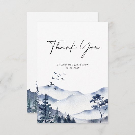 Elegant Waterverf Foggy Forest Wedding Bedankkaart (Voorkant / Achterkant)