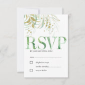 Elegant Waterverf Foliage en goudbladeren RSVP Kaartje (Voorkant)