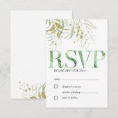 Elegant Waterverf Foliage en goudbladeren RSVP Kaartje (Voorkant / Achterkant)