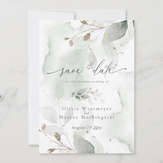 Elegant Waterverf Foliage Save the Date Invitati Kaart (Voorkant)