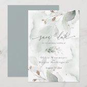 Elegant Waterverf Foliage Save the Date Invitati Kaart (Voorkant / Achterkant)