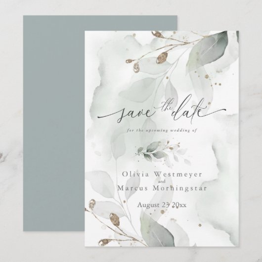 Elegant Waterverf Foliage Save the Date Invitati Kaart (Voorkant / Achterkant)