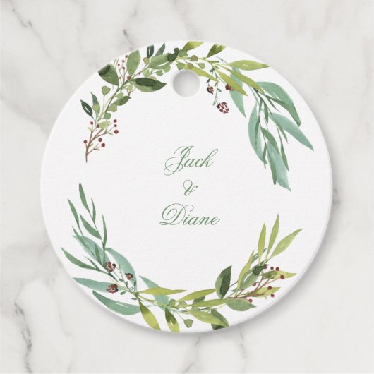 Elegant Waterverf Foliage Wreater Bedankjes Labels (Voorkant)