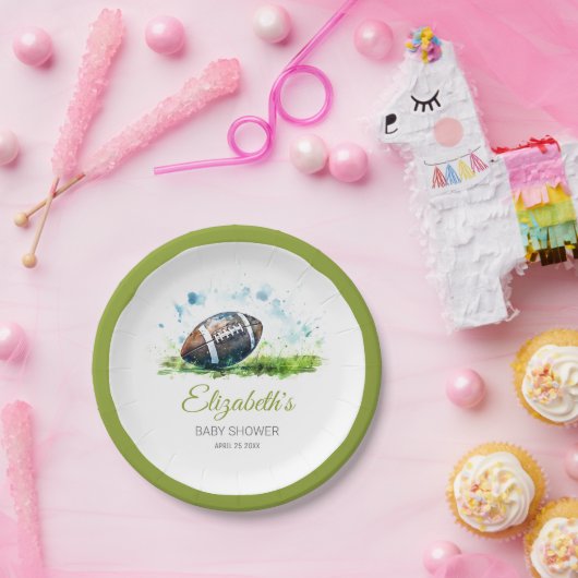 Elegant Waterverf Football Baby shower Papieren Bordje (Feest)
