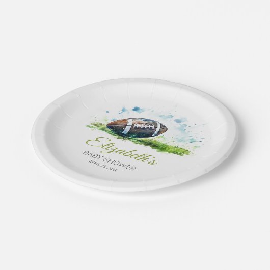 Elegant Waterverf Football Baby shower Papieren Bordje (Gekanteld)