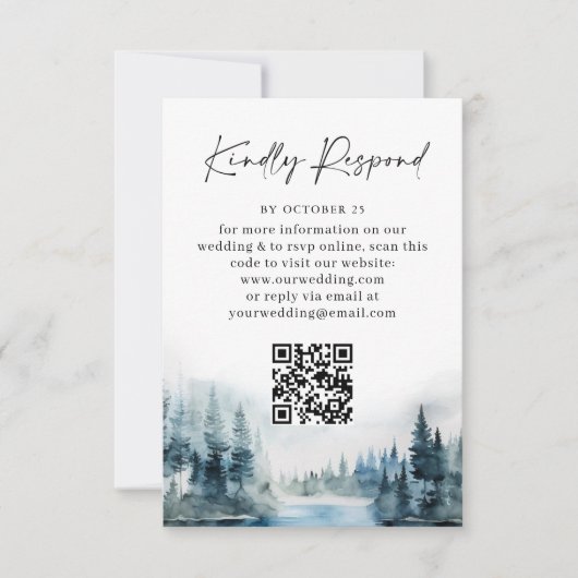 Elegant Waterverf Forest Wedding QR code RSVP Kaartje (Voorkant)