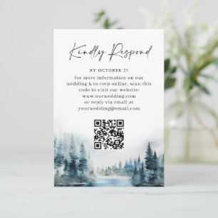 Elegant Waterverf Forest Wedding QR code RSVP Kaartje