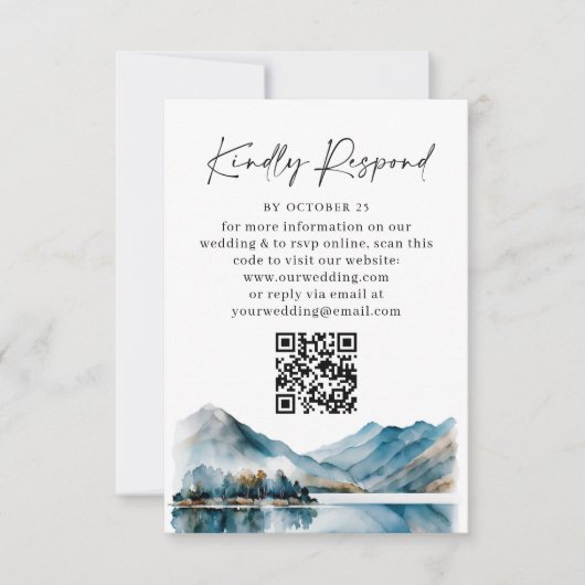 Elegant Waterverf Forest Wedding QR code RSVP Kaartje (Voorkant)