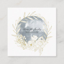 Elegant Waterverf Full Moon & Floral Square Card