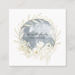 Elegant Waterverf Full Moon & Floral Square Card Vierkante Visitekaartje