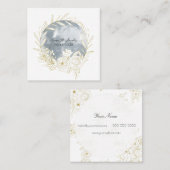 Elegant Waterverf Full Moon & Floral Square Card Vierkante Visitekaartje (Voorkant / Achterkant)