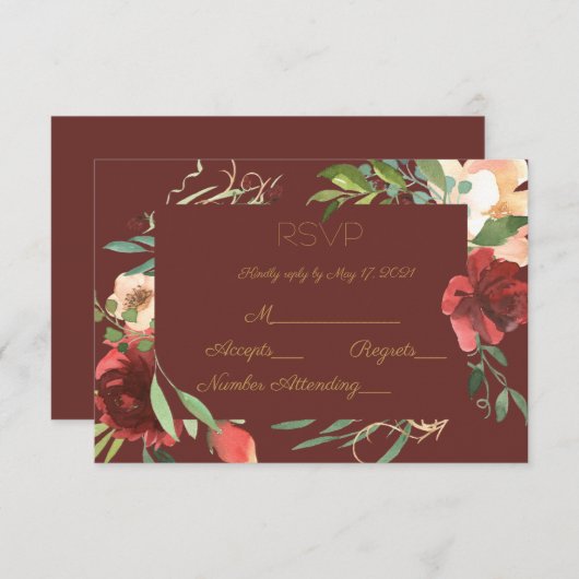 Elegant Waterverf Garden Border RSVP Kaartje (Voorkant / Achterkant)