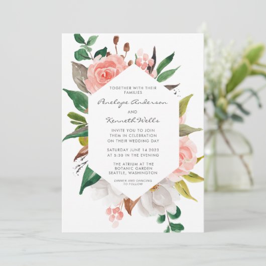 Elegant Waterverf Garden Floral Wedding Kaart (Staand voorkant)