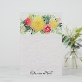 Elegant Waterverf Geel en Roze Floral Bouquet Briefpapier (Staand voorkant)