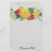 Elegant Waterverf Geel en Roze Floral Bouquet Briefpapier (Voorkant / Achterkant)