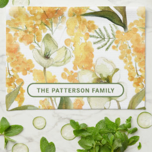 Elegant Waterverf Geel flesje Naam Theedoek