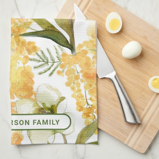 Elegant Waterverf Geel flesje Naam Theedoek (Quarter Fold)