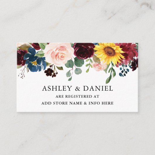 Elegant Waterverf gemengd Floral Blue Registry Informatiekaartje (Voorkant)