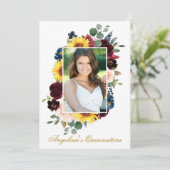 Elegant Waterverf Gemengd Floral Foto Quinceanera Kaart (Staand voorkant)