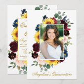 Elegant Waterverf Gemengd Floral Foto Quinceanera Kaart (Voorkant / Achterkant)