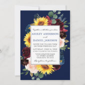 Elegant Waterverf Gemengd Floral Lijst Blue Weddin Kaart (Voorkant)