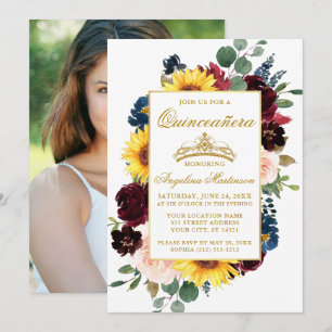 Elegant Waterverf Gemengd Floral Quinceanera Foto Kaart