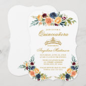 Elegant Waterverf Gemengd Floral Quinceanera Kaart (Voorkant / Achterkant)