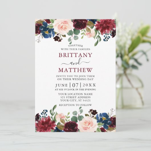 Elegant Waterverf gemengd huwelijk met Bourgogne Kaart (Staand voorkant)