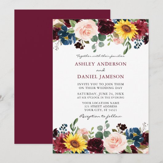 Elegant Waterverf gemengd huwelijk met Bourgogne Kaart (Voorkant / Achterkant)