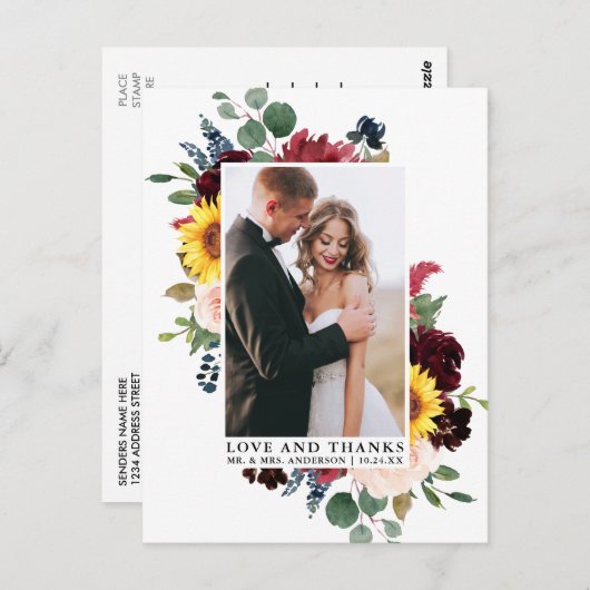 Elegant Waterverf gemengde Floral Love Bedankt Briefkaart (Voorkant / Achterkant)