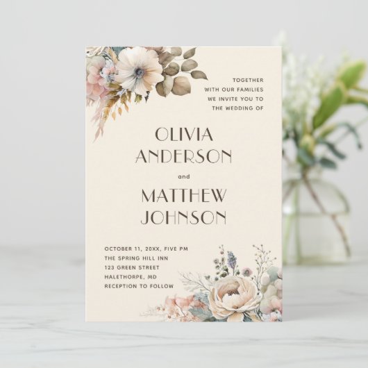 Elegant waterverf gentle tuinbloembruiloft kaart (Staand voorkant)