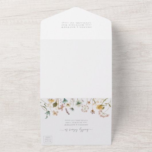 Elegant Waterverf geperste bloemen bruiloft All In One Uitnodiging (Buitenkant)