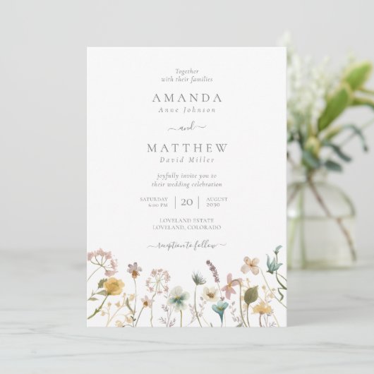 Elegant Waterverf geperste bloemen bruiloft Kaart (Staand voorkant)