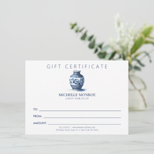Elegant Waterverf Ginger Jar Cadeaubon (Staand voorkant)
