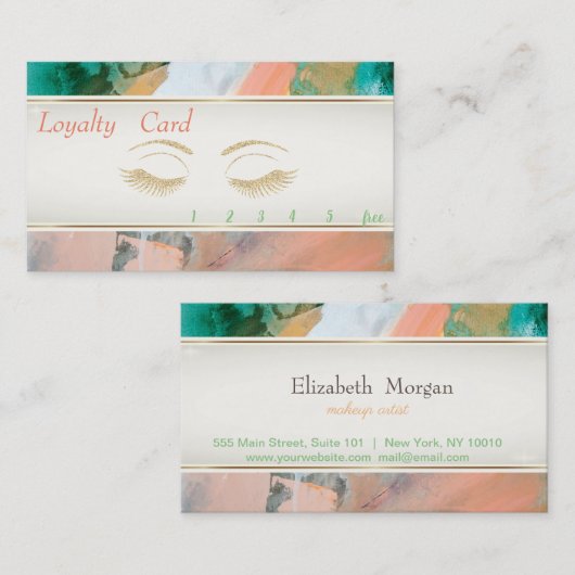 Elegant, Waterverf, Glittery Lashes Loyalty Kaart (Voorkant / Achterkant)