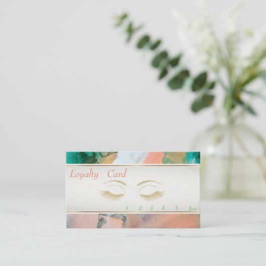 Elegant, Waterverf, Glittery Lashes Loyalty Kaart (Staand voorkant)
