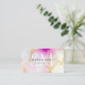 Elegant Waterverf Gold Blush Pink Monogram Contactkaartje (Staand voorkant)