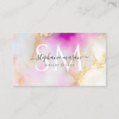 Elegant Waterverf Gold Blush Pink Monogram Contactkaartje (Voorkant)