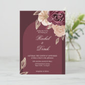 Elegant Waterverf Gold Burgundy Floral Wedding Kaart (Staand voorkant)