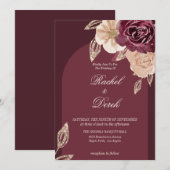 Elegant Waterverf Gold Burgundy Floral Wedding Kaart (Voorkant / Achterkant)