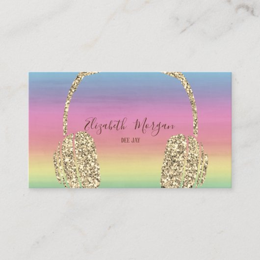Elegant Waterverf, Gold Glitter Headphone DJ Visitekaartje (Voorkant)