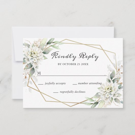 Elegant Waterverf Golden Green Foliage Wedding RSVP Kaartje (Voorkant)