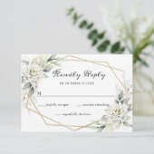 Elegant Waterverf Golden Green Foliage Wedding RSVP Kaartje (Staand voorkant)