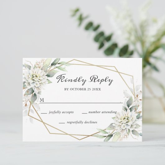 Elegant Waterverf Golden Green Foliage Wedding RSVP Kaartje (Staand voorkant)
