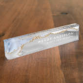 Elegant Waterverf Goud Glitter Agate Naambordje (Zijkant)