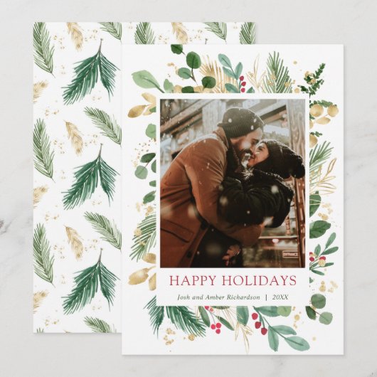 Elegant waterverf goudfolie rode kerst (Voorkant / Achterkant)