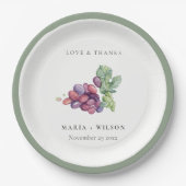 Elegant Waterverf Grape Foliage Rustic Wedding Papieren Bordje (Voorkant)