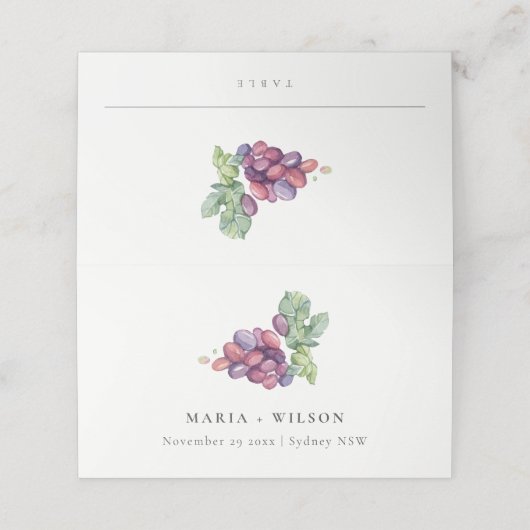 Elegant Waterverf Grape Foliage Rustic Wedding Plaatskaartje (Buitenkant ongevouwen)