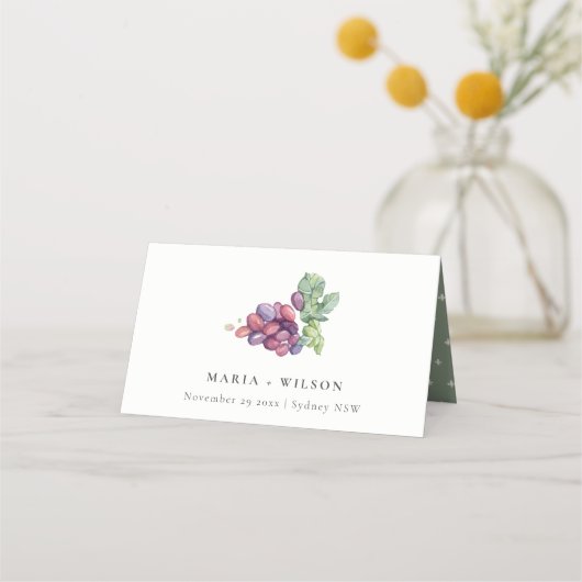 Elegant Waterverf Grape Foliage Rustic Wedding Plaatskaartje (Voorkant)